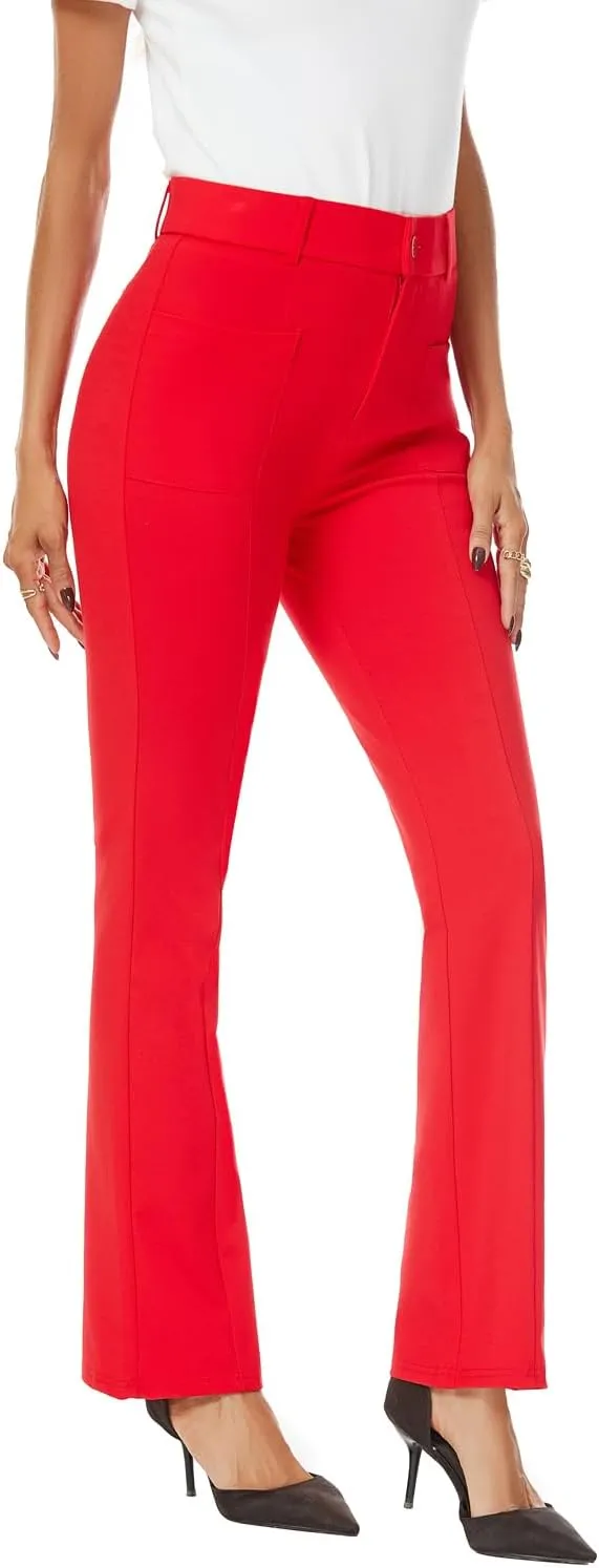 Women's High Waist Stretchy Bootcut Dress Work Slacks Pants with Pockets
