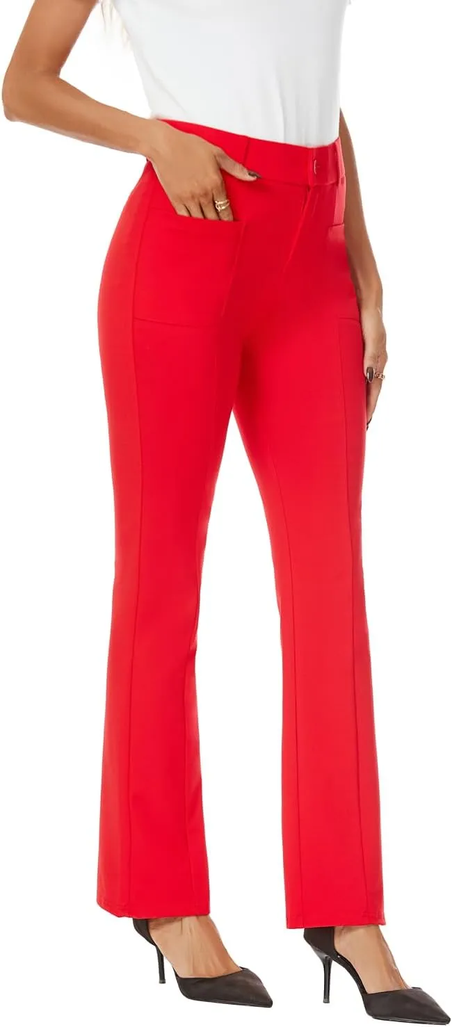 Women's High Waist Stretchy Bootcut Dress Work Slacks Pants with Pockets