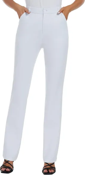 Women's Stretchy Straight Leg Dress Work Pants Business Office Casual Slacks with Pockets