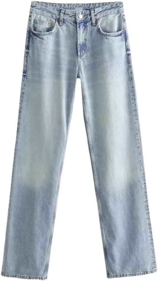 Women's Wide Leg Jeans Casual High Waist Fashion Straight Leg Jeans with Pockets