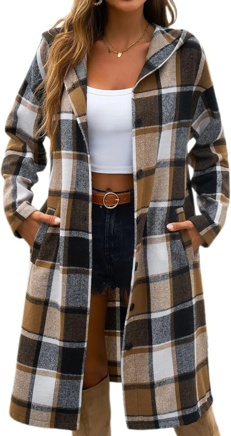 Women's Winter Trench Coat Snow Coat Long Shacket Hooded Long Sleeve Oversized Soft Spring Trench Coats