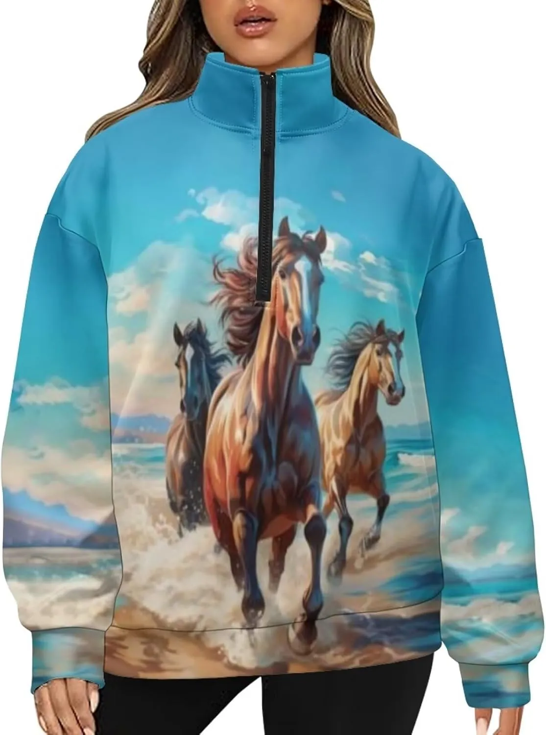 YEXIATODO Oversized Quarter Zip Sweatshirt Women Half Zip Hoodies S-3XL