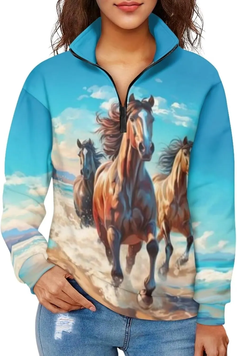YEXIATODO Oversized Quarter Zip Sweatshirt Women Half Zip Hoodies S-3XL