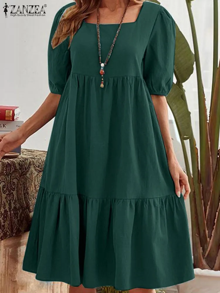ZANZEA Bohemian Solid Color Elegant Sundress