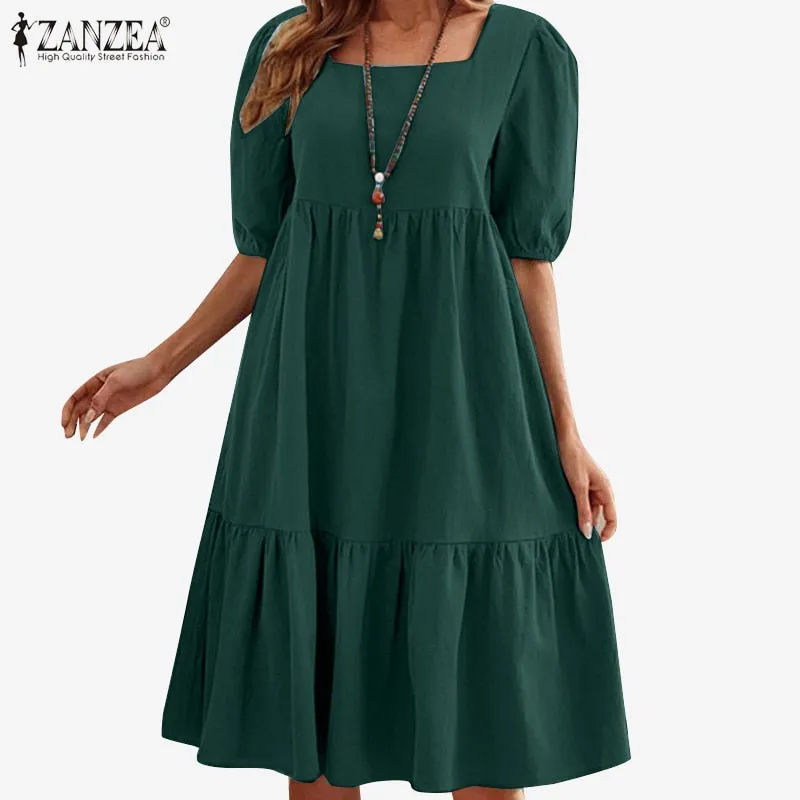 ZANZEA Bohemian Solid Color Elegant Sundress