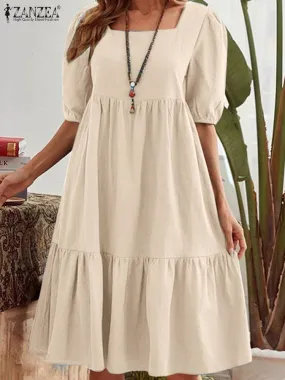 ZANZEA Bohemian Solid Color Elegant Sundress