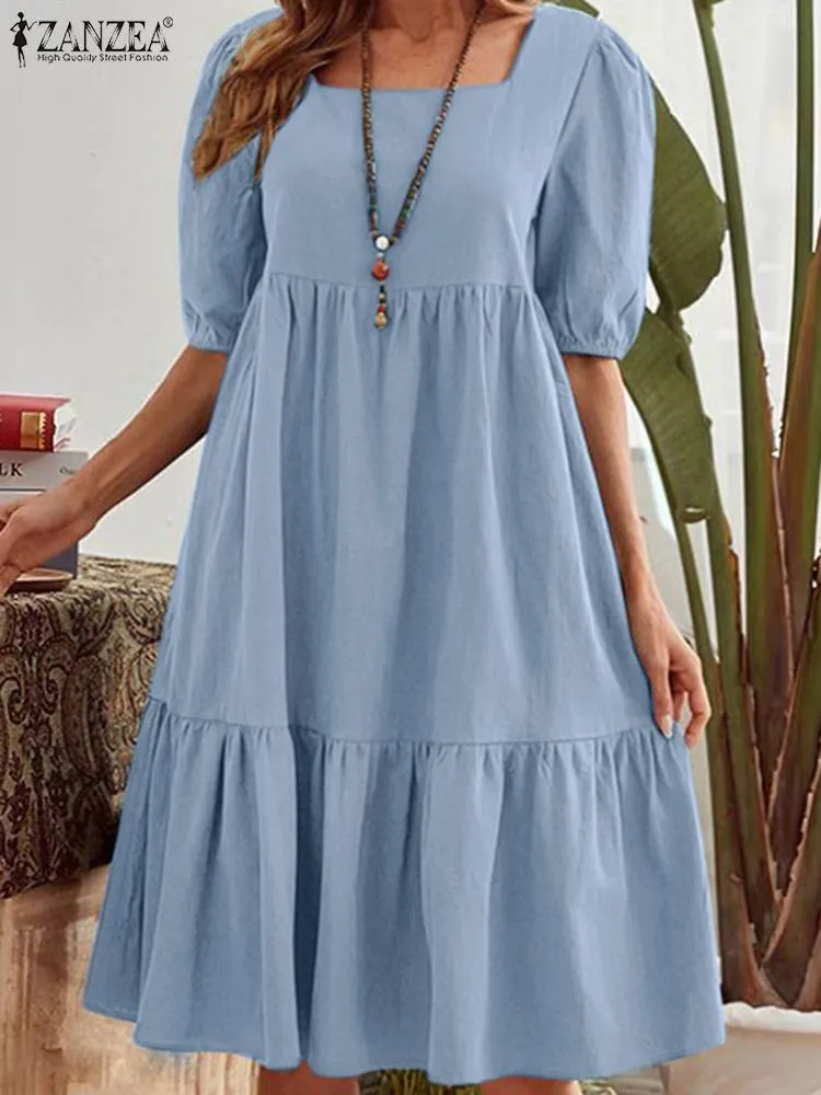ZANZEA Bohemian Solid Color Elegant Sundress