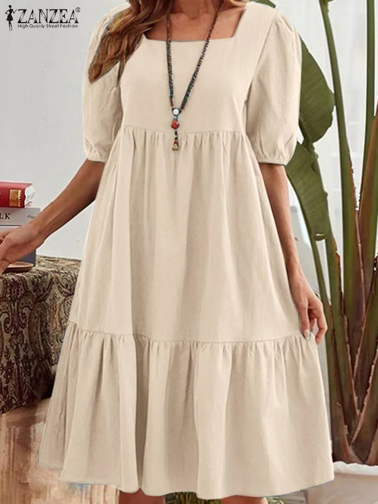 ZANZEA Bohemian Solid Color Elegant Sundress