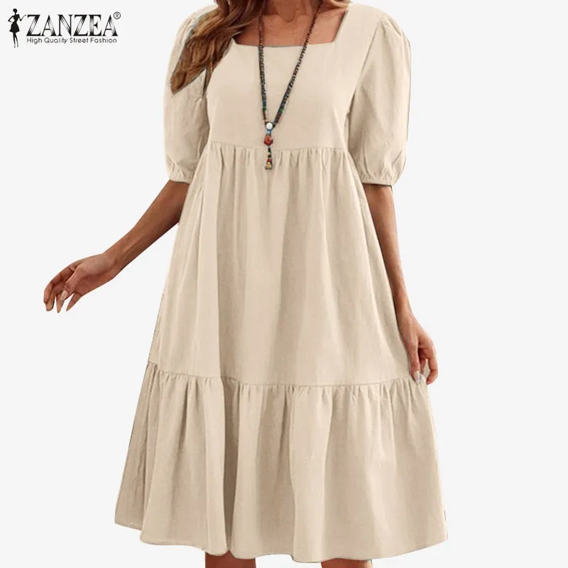 ZANZEA Bohemian Solid Color Elegant Sundress